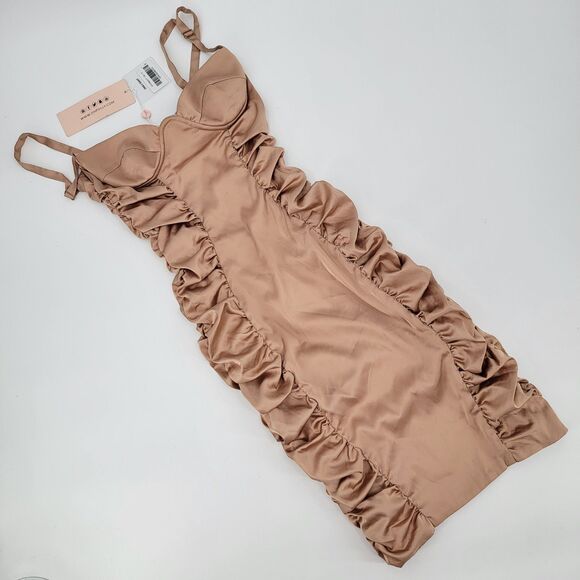 Oh Polly Dresses & Skirts - Oh Polly Womens 8 Tan Rouched Spaghetti Strap Underwire B Bra Bodycon Dress NWT